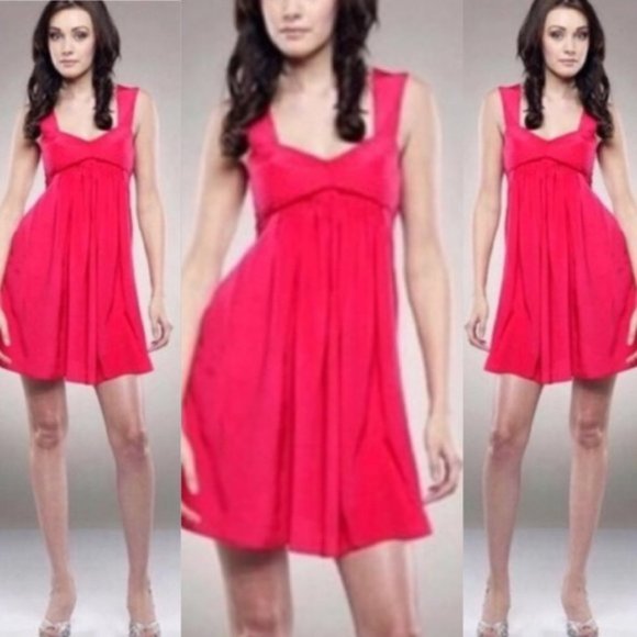 Revolve Black Halo 100% Silk Babydoll Dress Fuchsia Pink Mini Sweetheart Neck M - Picture 1 of 10